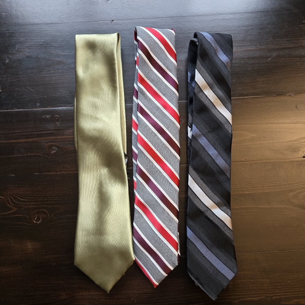 3 Mens Ties LOT Puccini Green, Van Heusen 100% Silk And J. Ferrar Striped